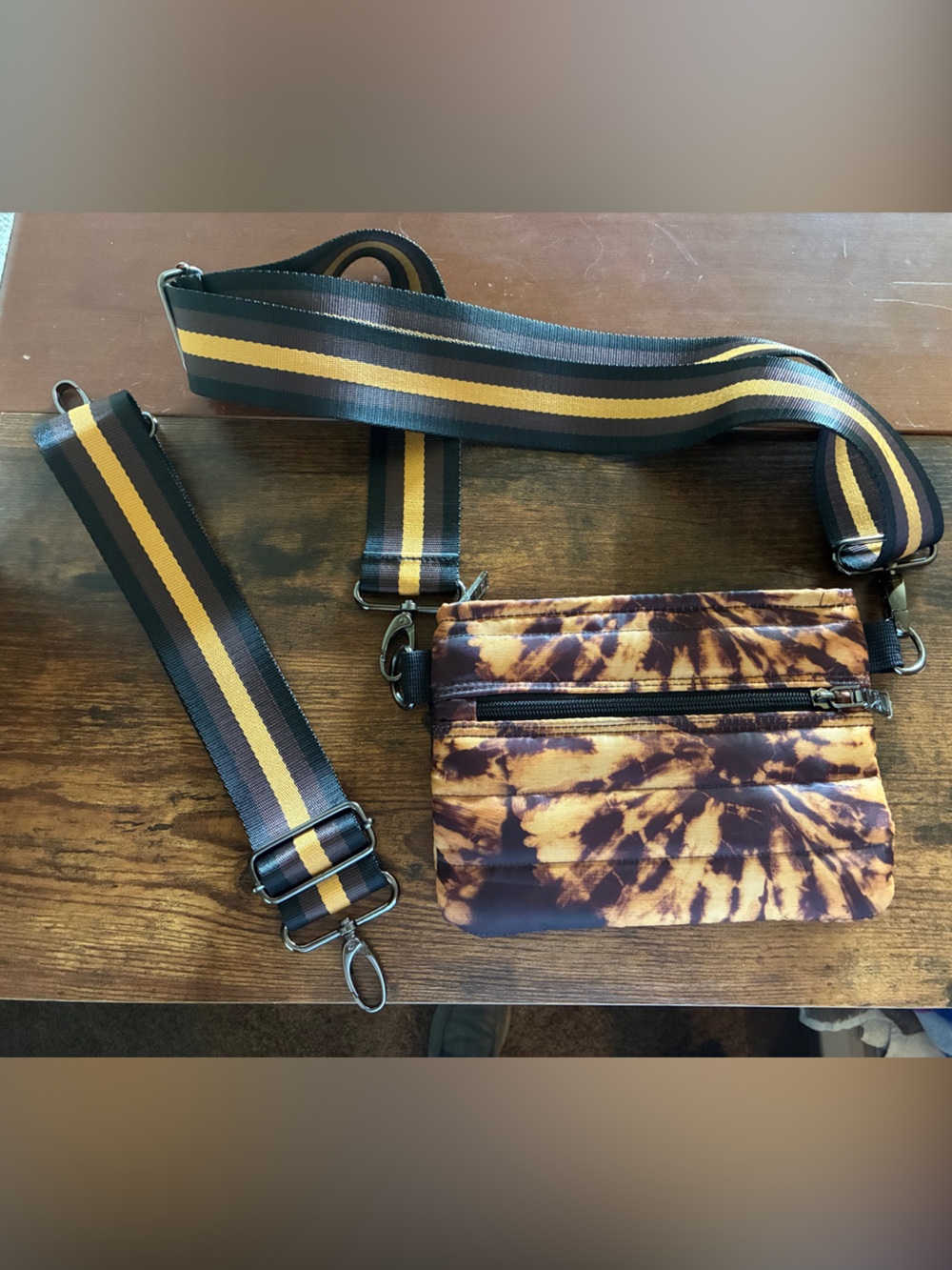 THINK ROYLN Tie-Dye Belt Bag with Striped Adjustable Strap - Yellow & Brown